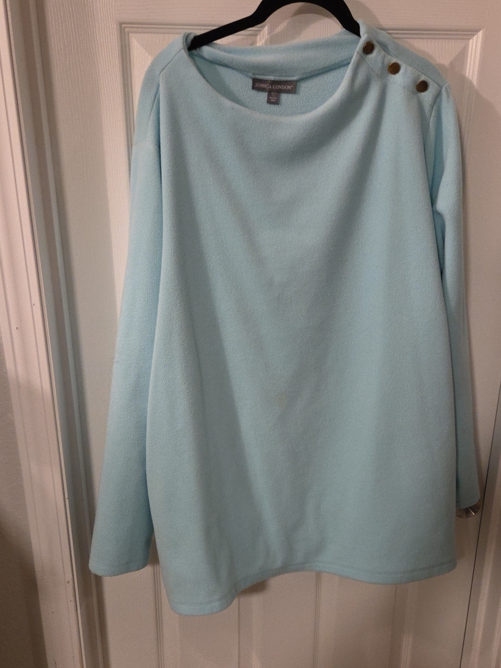 Jessica London Light Blue Boatneck Button-Shoulder Pullover Top Sixe 2X